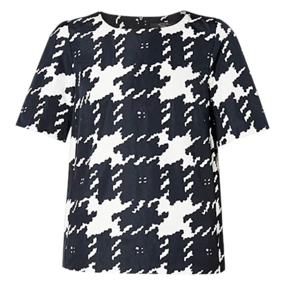 Weekend Max Mara, New Life Houndstooth Short-Sleeve Blouse Black/White Size 6 US - Picture 3 of 15